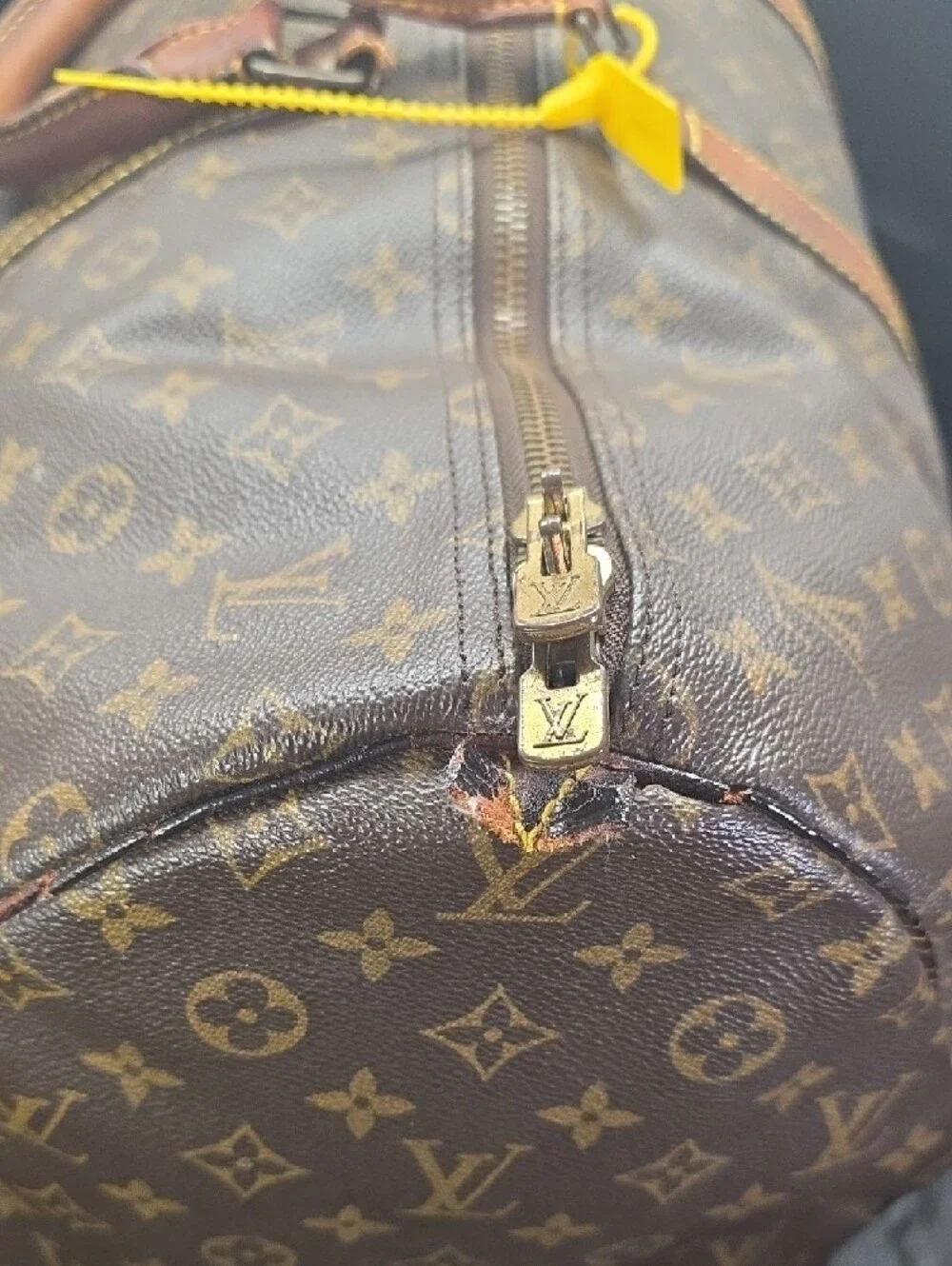 Vintage Louis Vuitton Keepall 60 Brown Monogram Duffel Bag with Leather Trim